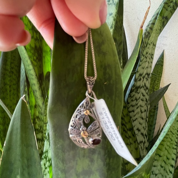 SS/18K Gold Bali garnet pendant necklace - Picture 5 of 9